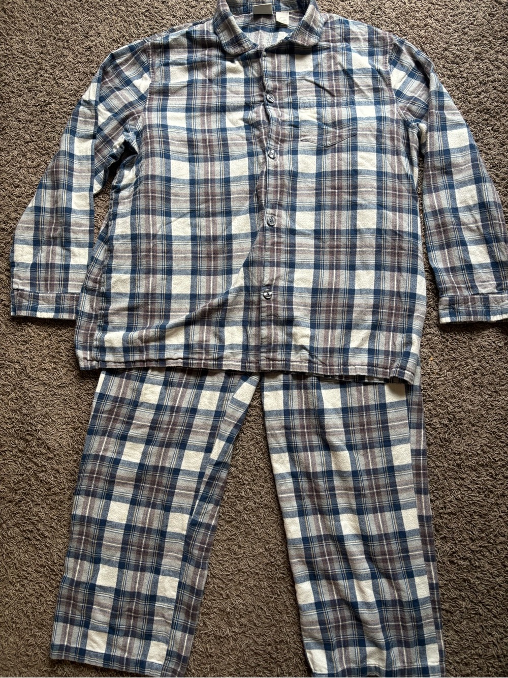 L.L. Bean Blue, Brown and White Plaid Men’s Pajama Set